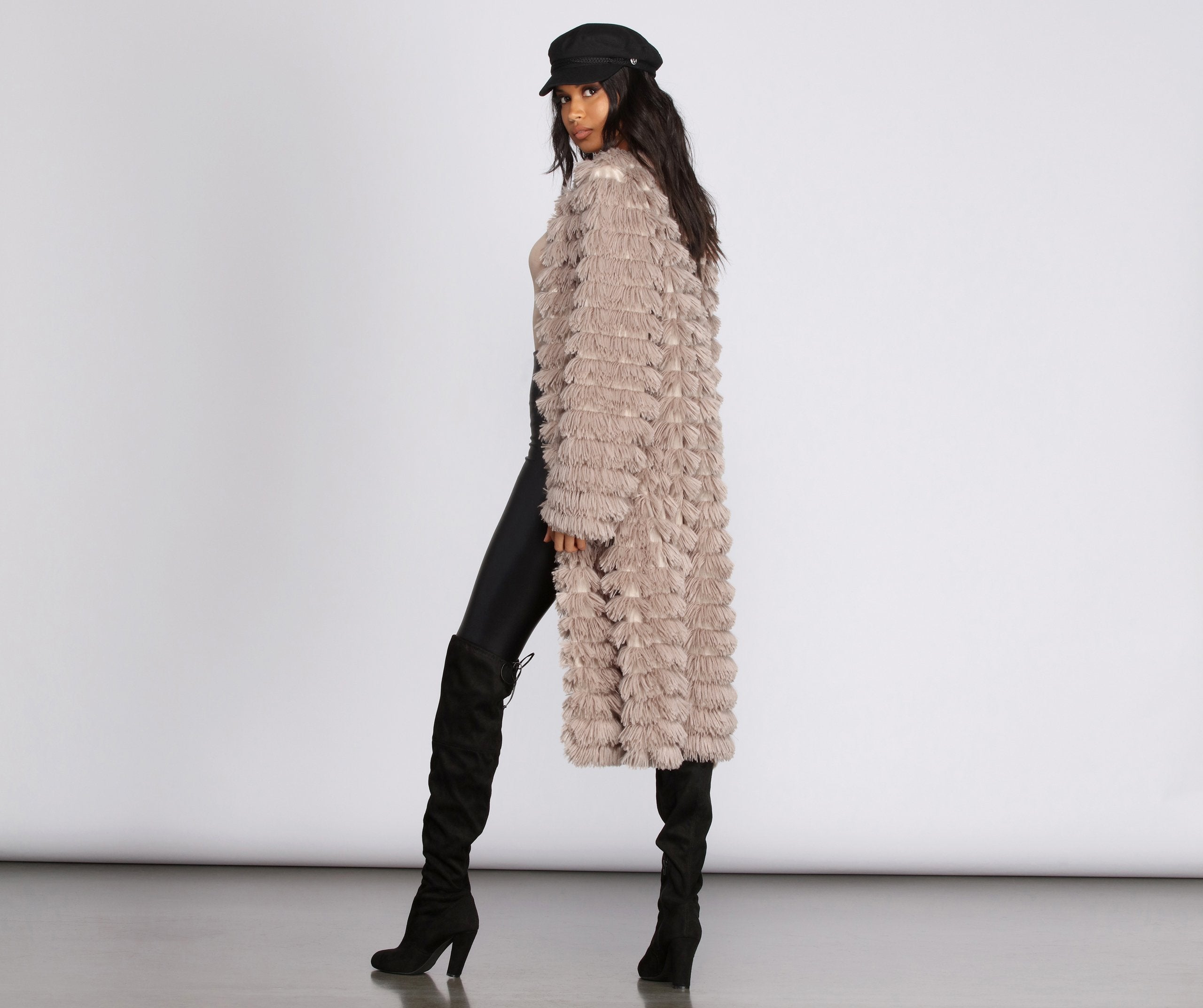 Long Line Fringe Coat - Lady Occasions