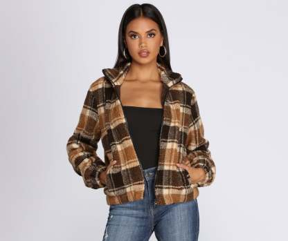 Pretty In Plaid Faux Fur Jacket - Lady Occasions