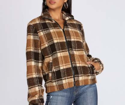 Pretty In Plaid Faux Fur Jacket - Lady Occasions