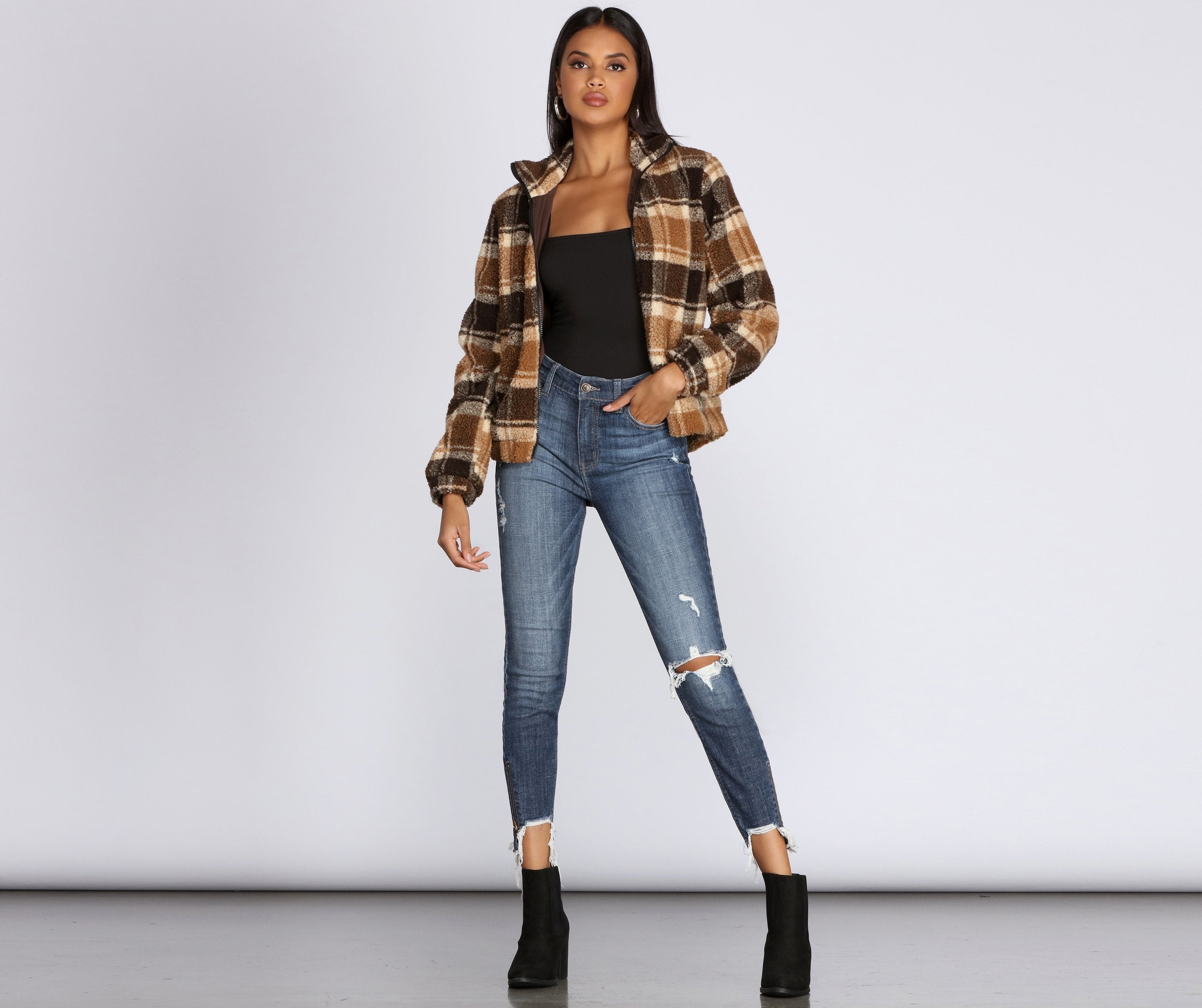 Pretty In Plaid Faux Fur Jacket - Lady Occasions