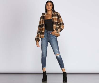 Pretty In Plaid Faux Fur Jacket - Lady Occasions