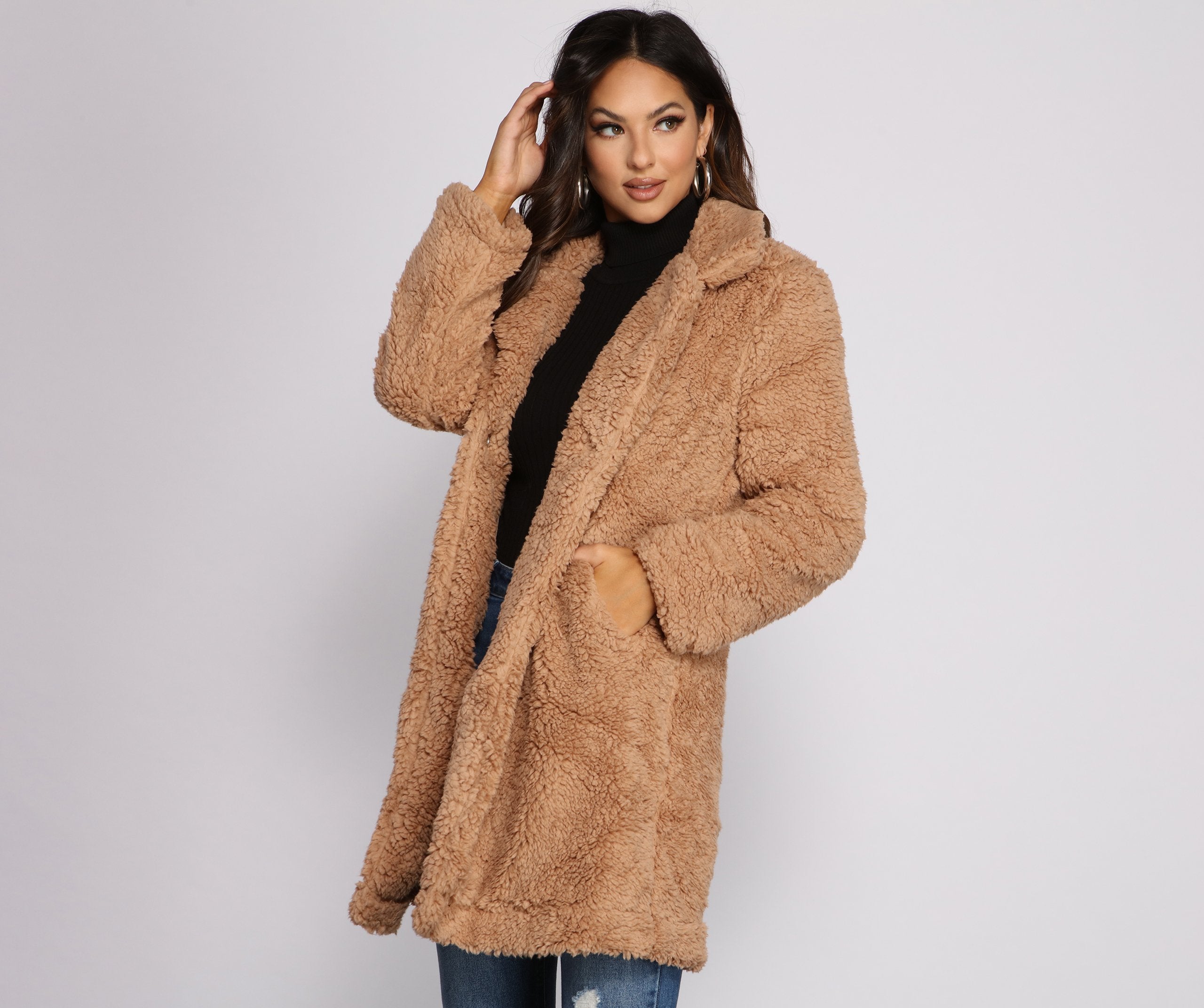 Faux Fur Long Line Jacket - Lady Occasions