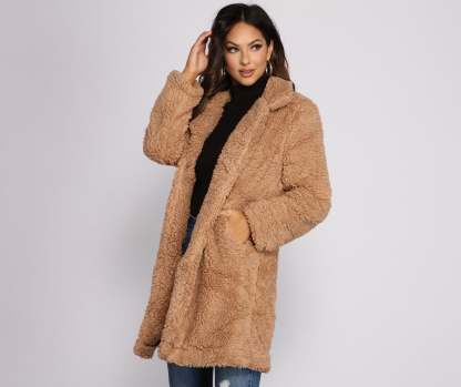 Faux Fur Long Line Jacket - Lady Occasions