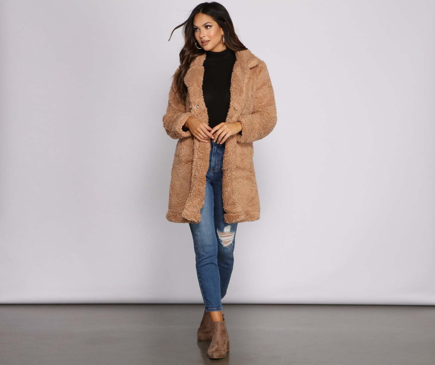Faux Fur Long Line Jacket - Lady Occasions