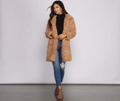 Faux Fur Long Line Jacket - Lady Occasions