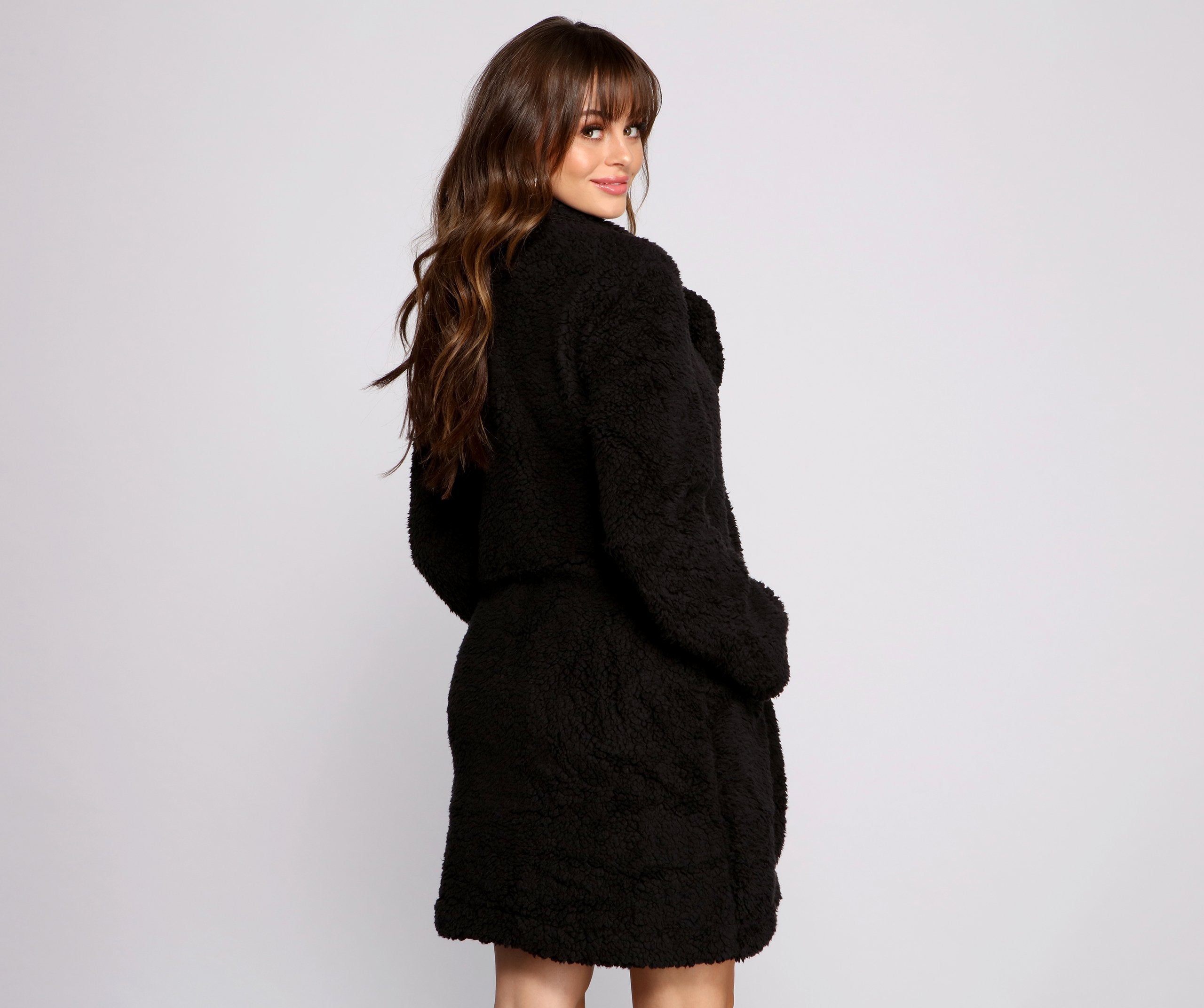 Faux Fur Long Line Jacket - Lady Occasions