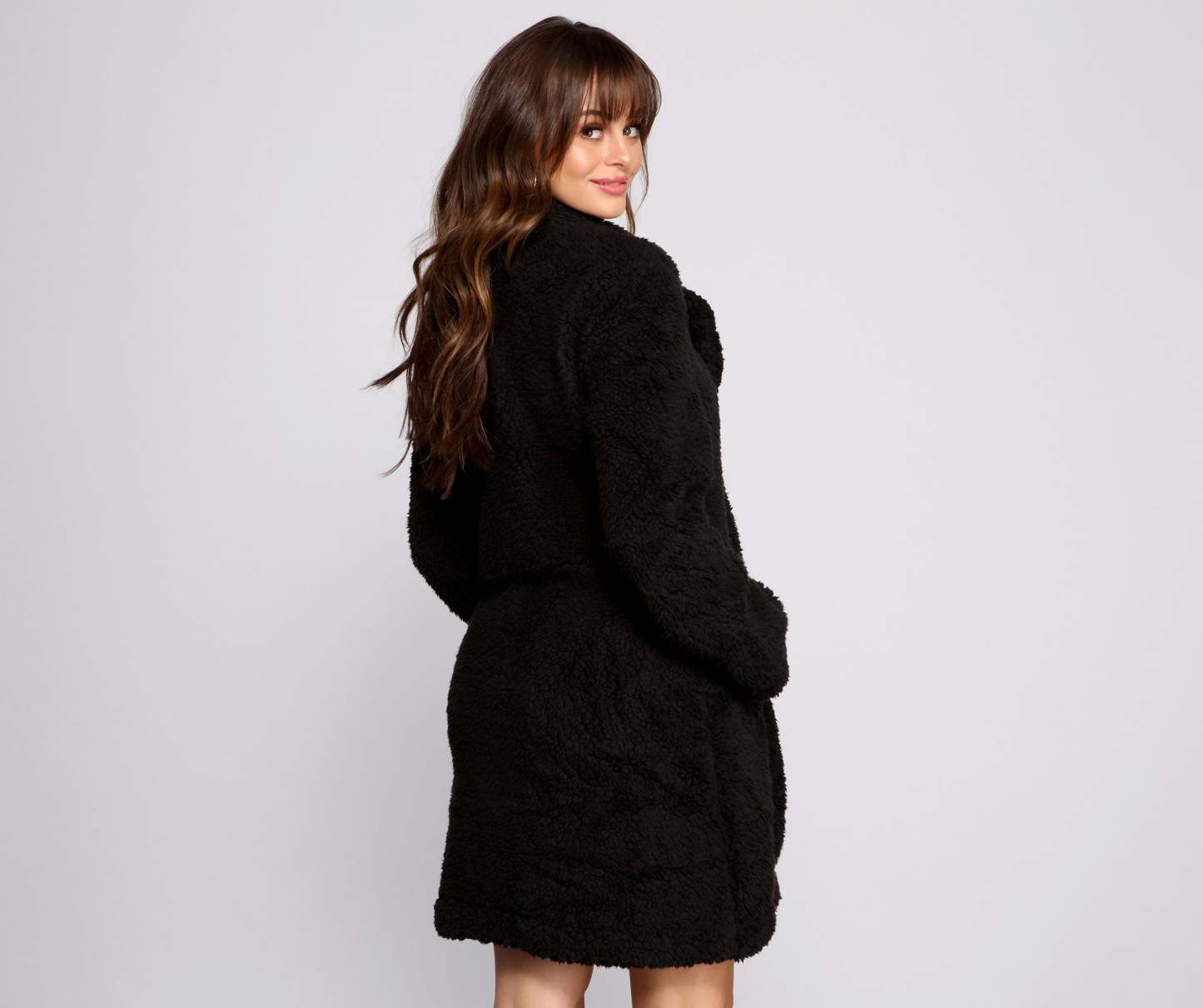 Faux Fur Long Line Jacket - Lady Occasions