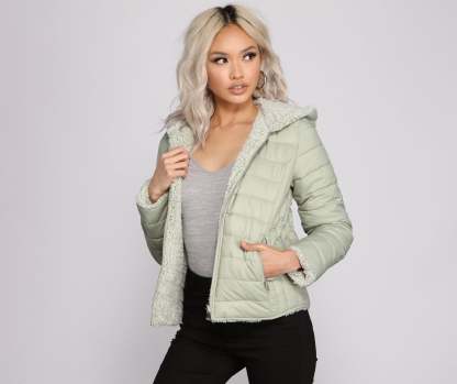 Faux Fur Reversible Puffer Jacket - Lady Occasions
