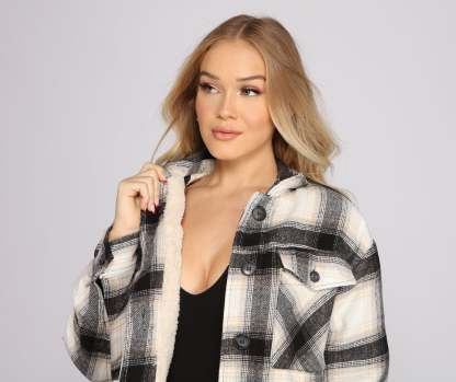Falling For Cozy Vibes Plaid Sherpa Jacket - Lady Occasions