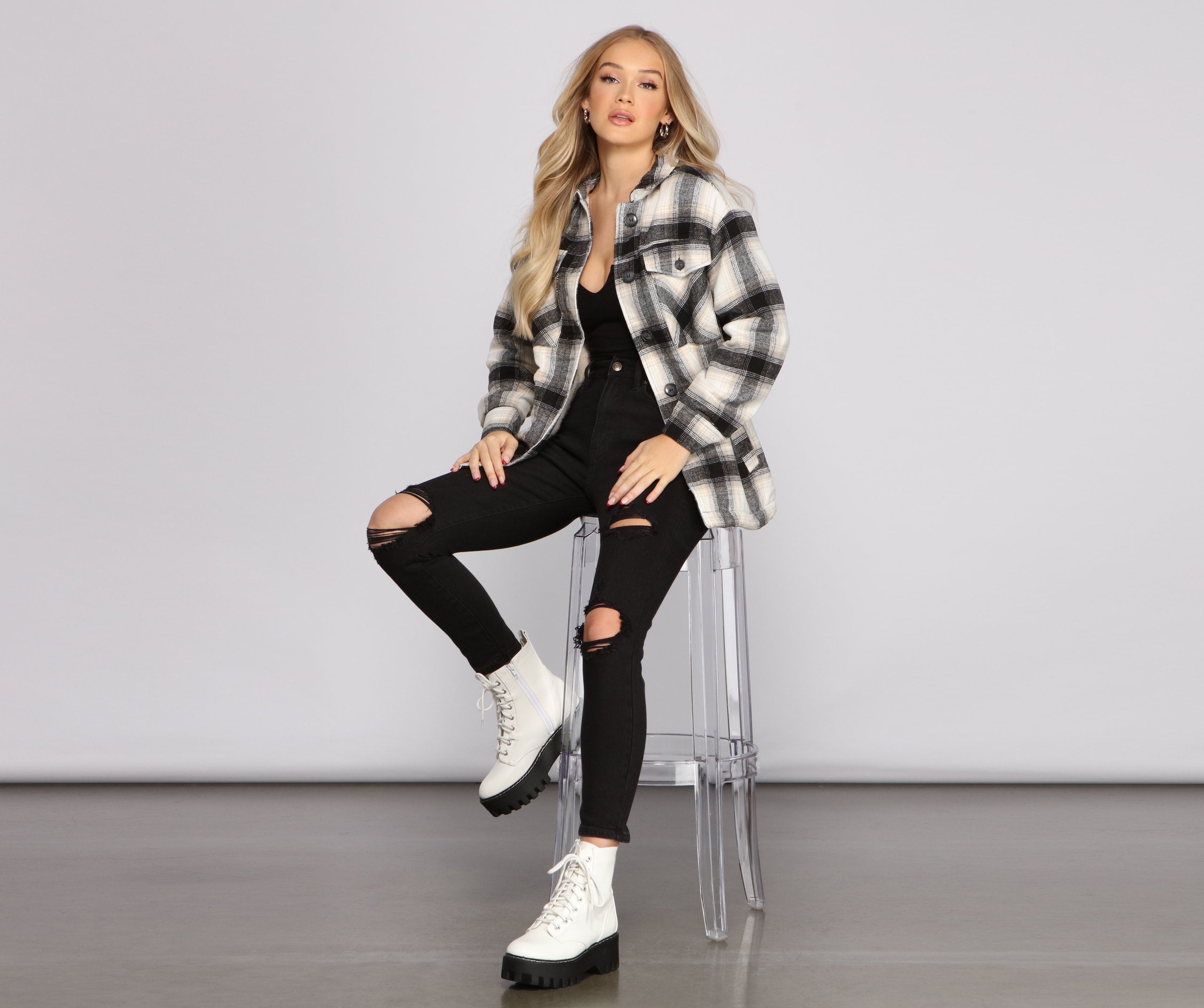 Falling For Cozy Vibes Plaid Sherpa Jacket - Lady Occasions