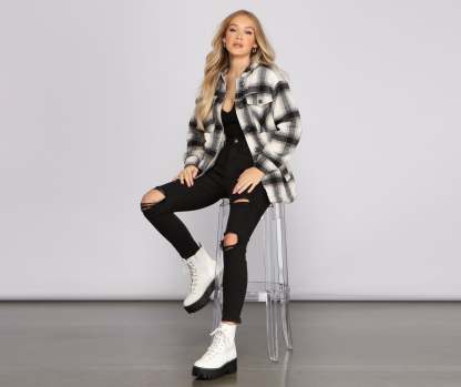 Falling For Cozy Vibes Plaid Sherpa Jacket - Lady Occasions