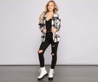 Falling For Cozy Vibes Plaid Sherpa Jacket - Lady Occasions