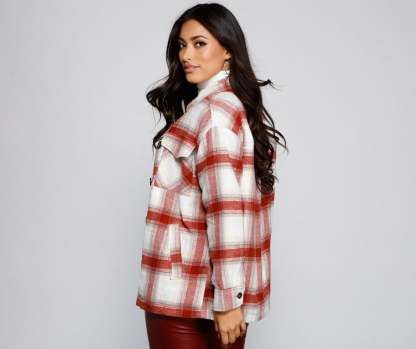 Falling For Cozy Vibes Plaid Sherpa Jacket - Lady Occasions