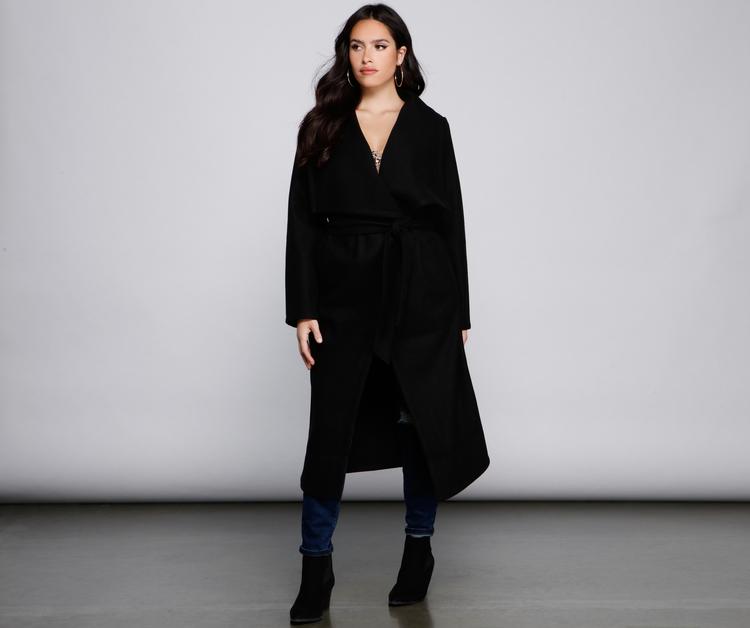 Timeless Sophistication Belted Faux Wool Coat - Lady Occasions