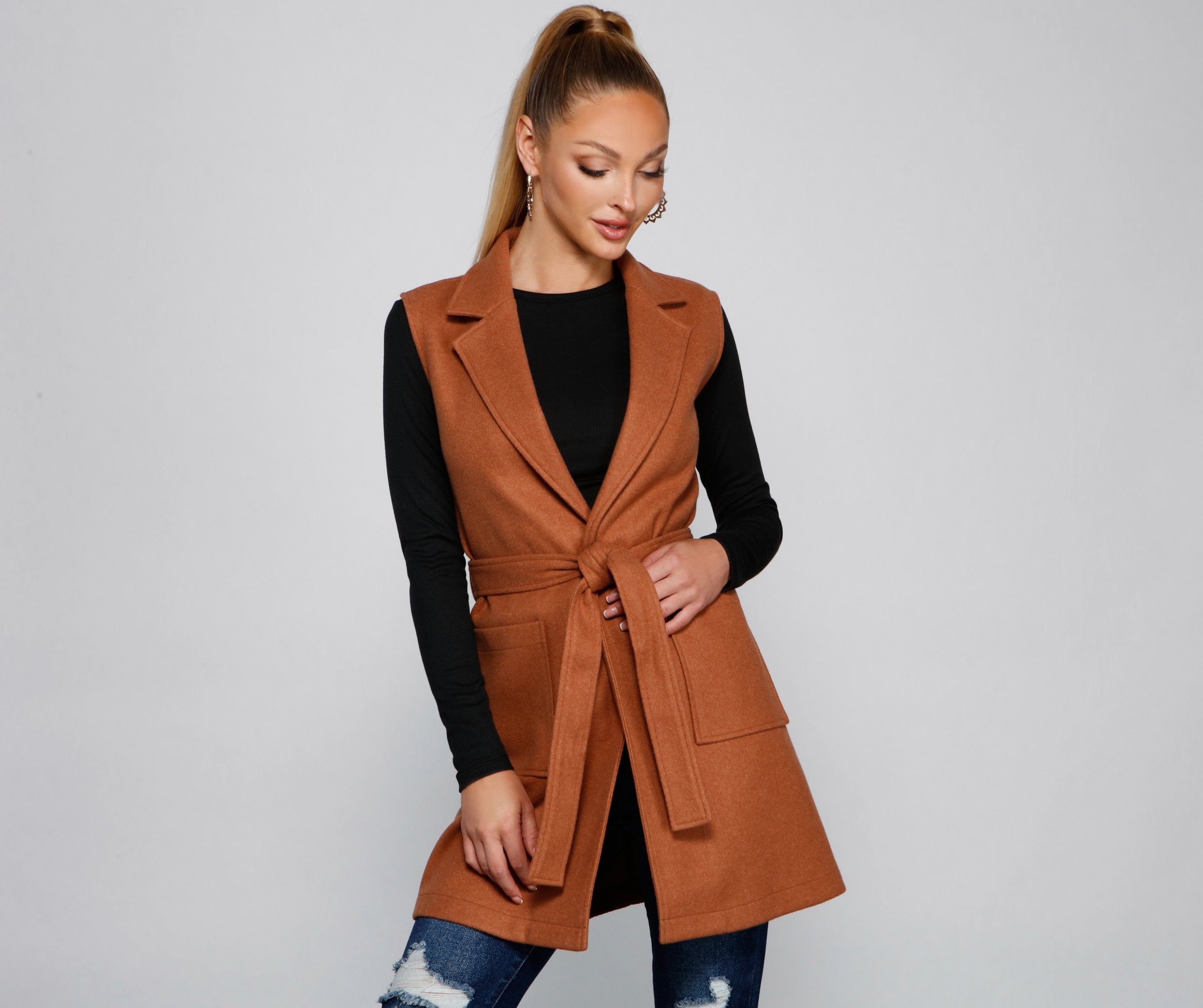 City Girl Faux Wool Trench Vest - Lady Occasions
