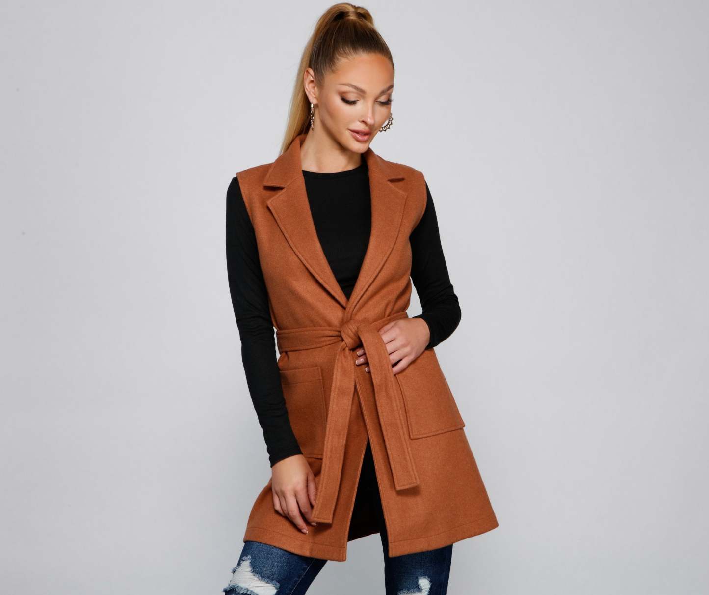 City Girl Faux Wool Trench Vest - Lady Occasions