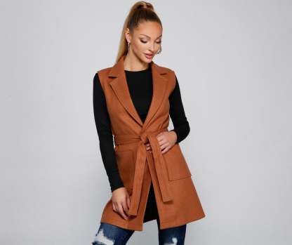 City Girl Faux Wool Trench Vest - Lady Occasions