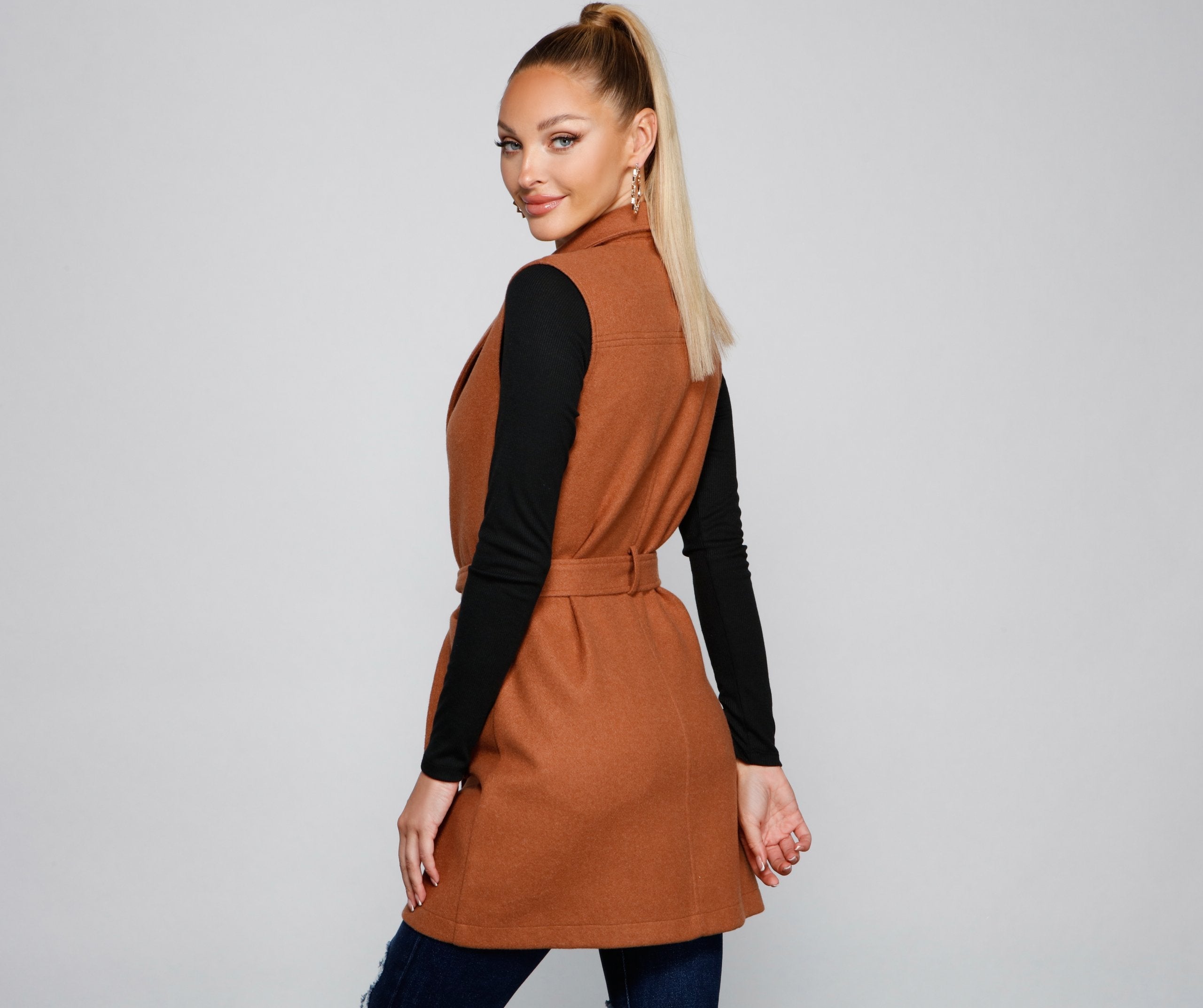 City Girl Faux Wool Trench Vest - Lady Occasions