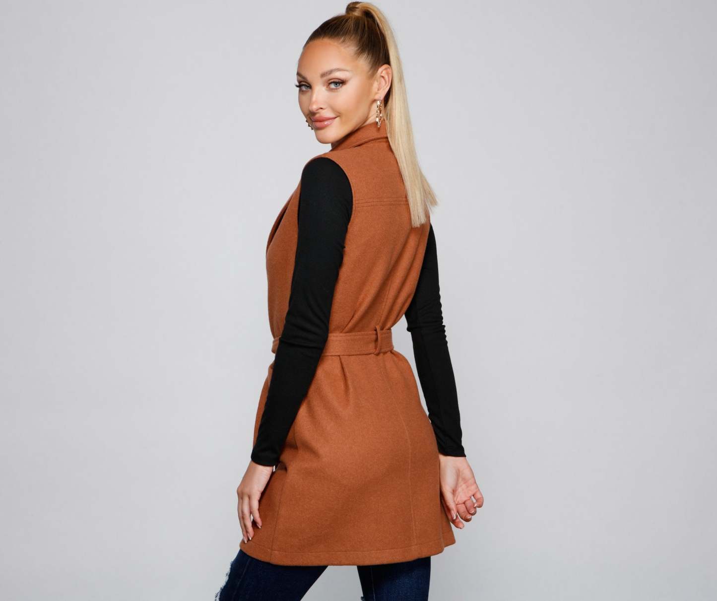 City Girl Faux Wool Trench Vest - Lady Occasions
