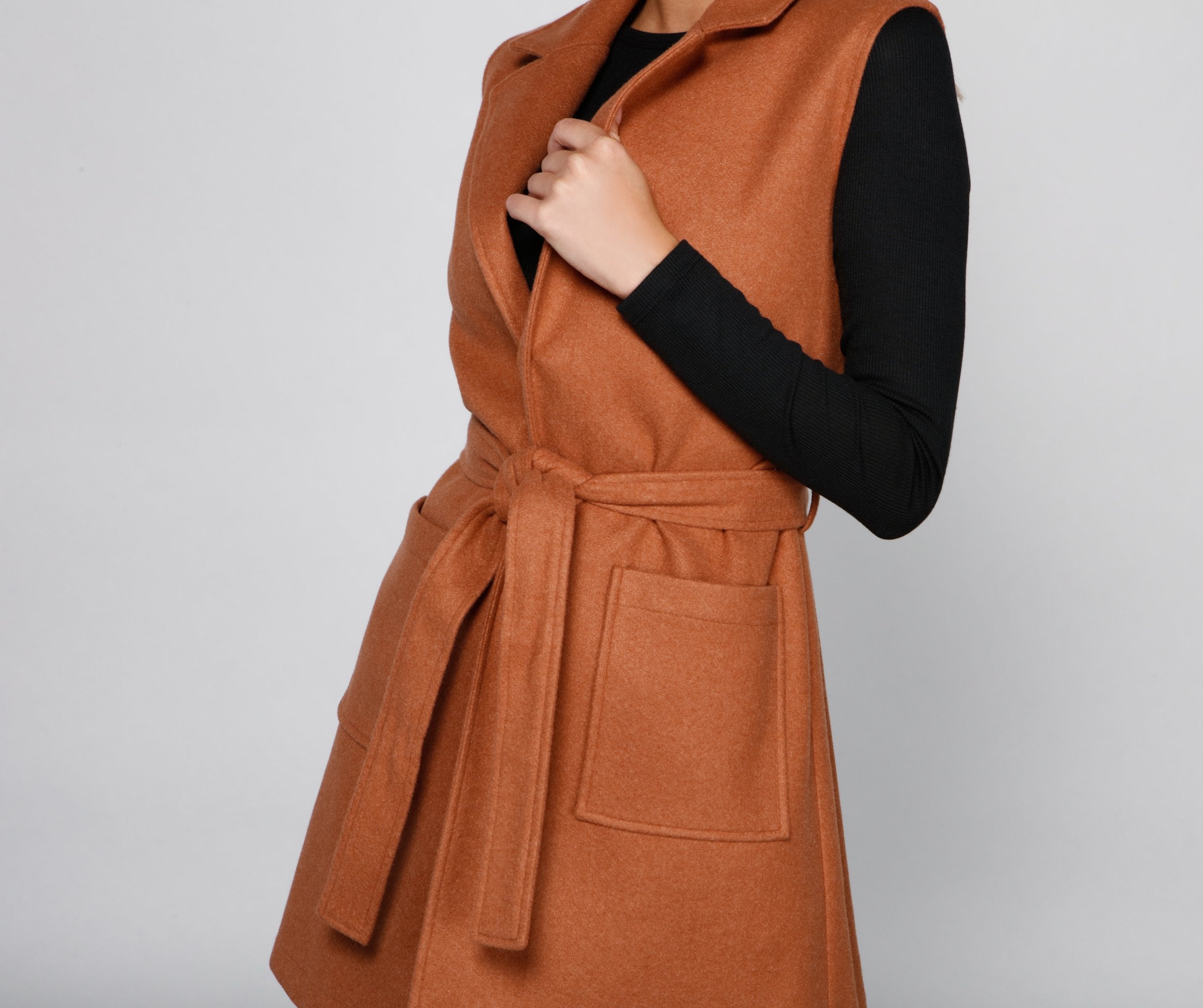 City Girl Faux Wool Trench Vest - Lady Occasions