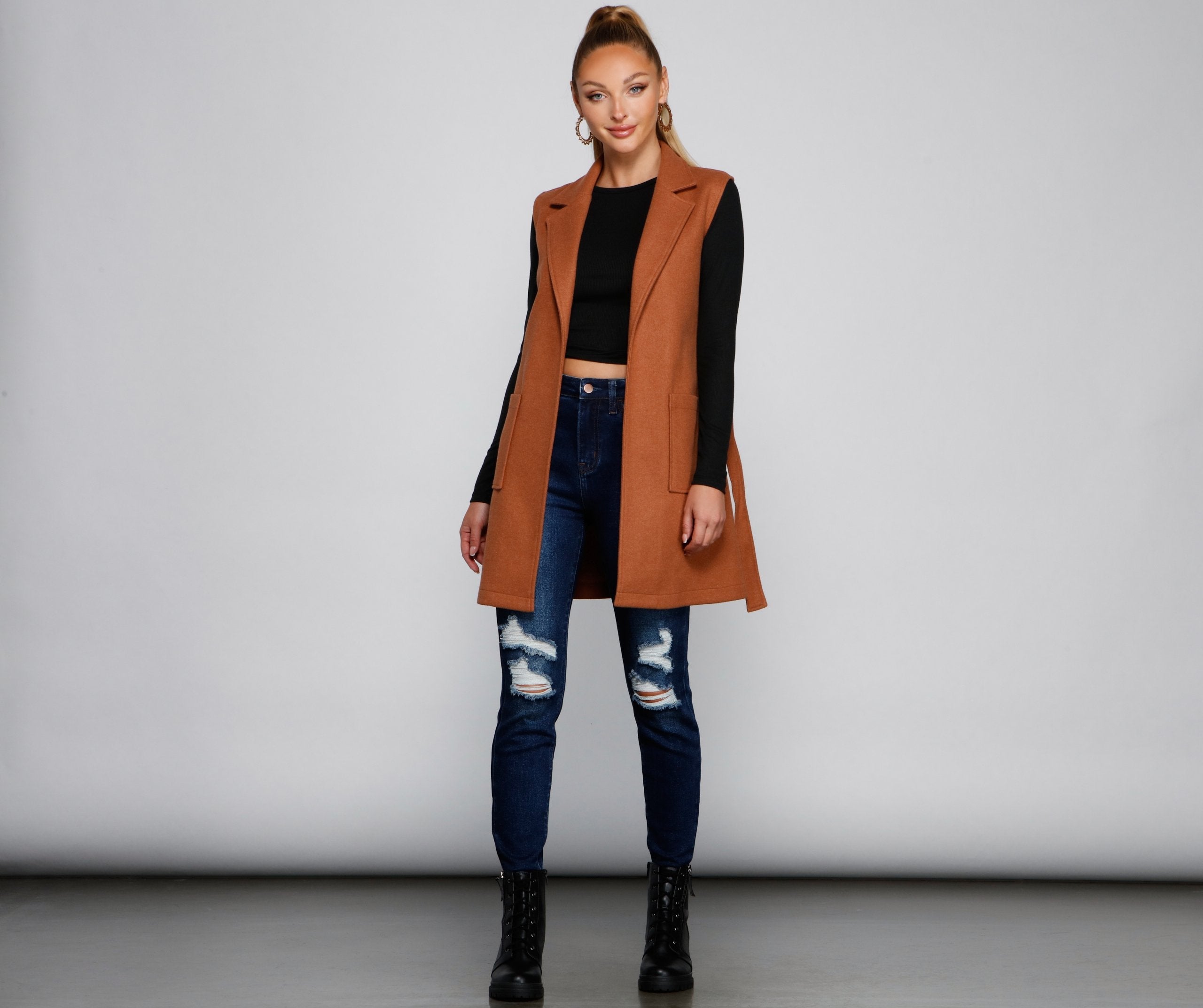 City Girl Faux Wool Trench Vest - Lady Occasions