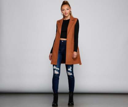 City Girl Faux Wool Trench Vest - Lady Occasions
