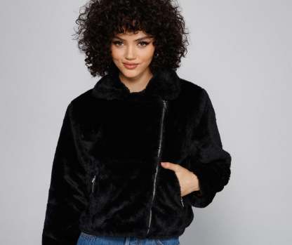 Rebel Chic Faux Fur Moto Jacket - Lady Occasions