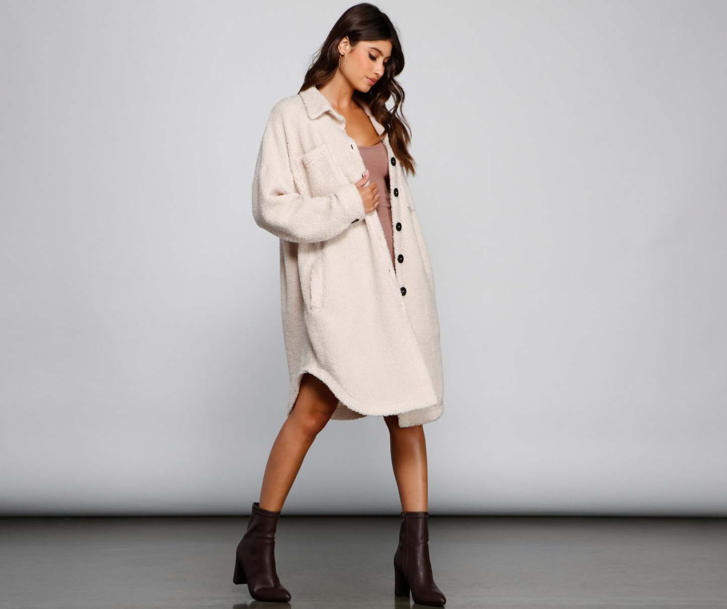 Cozy Days Sherpa Longline Shacket - Lady Occasions