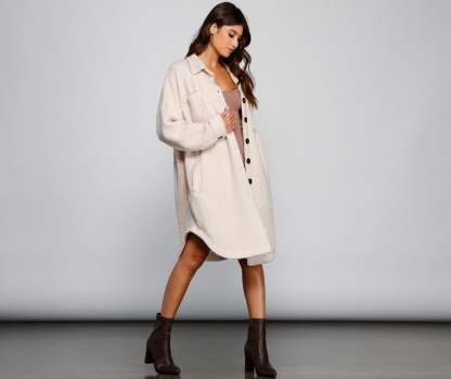 Cozy Days Sherpa Longline Shacket - Lady Occasions