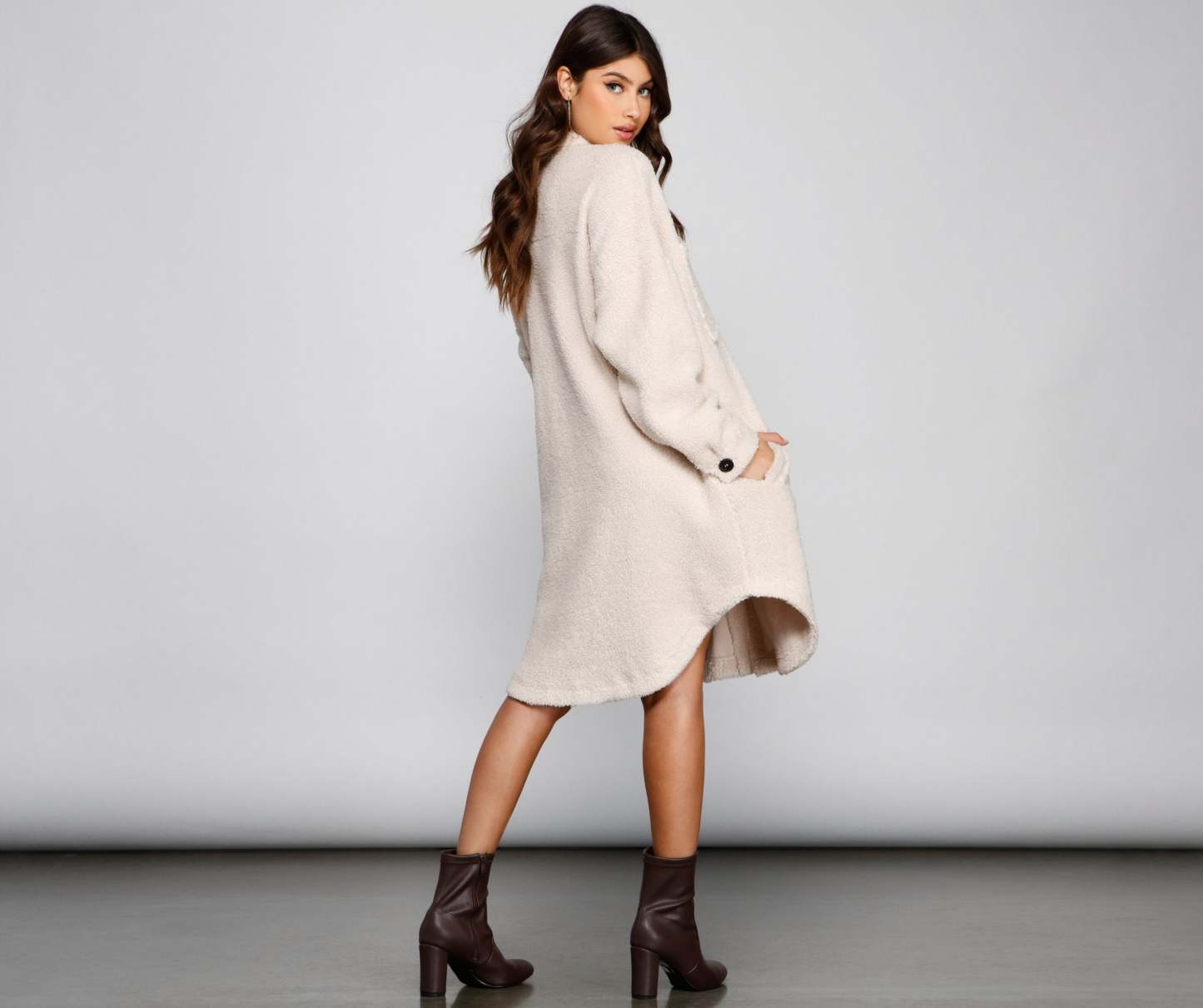 Cozy Days Sherpa Longline Shacket - Lady Occasions