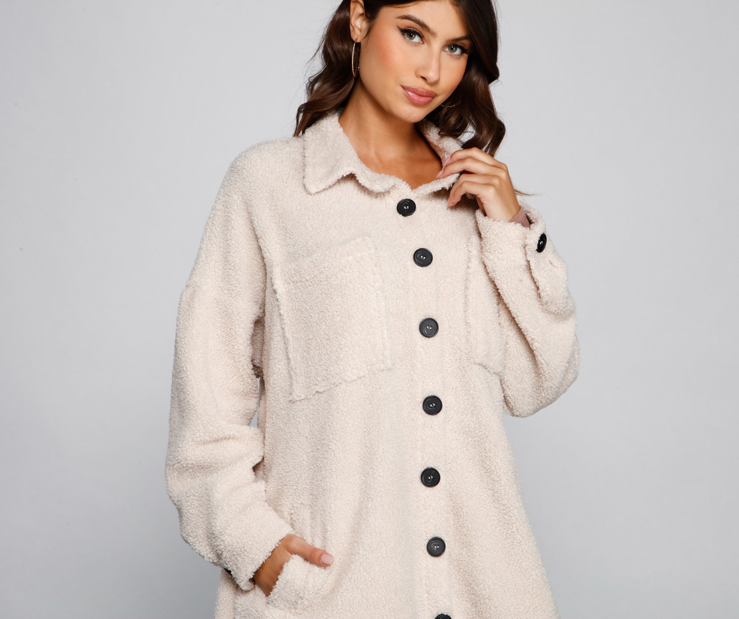 Cozy Days Sherpa Longline Shacket - Lady Occasions