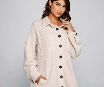 Cozy Days Sherpa Longline Shacket - Lady Occasions