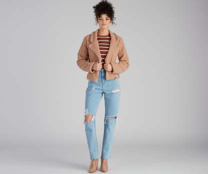Cozy Always Faux Sherpa Moto Jacket - Lady Occasions