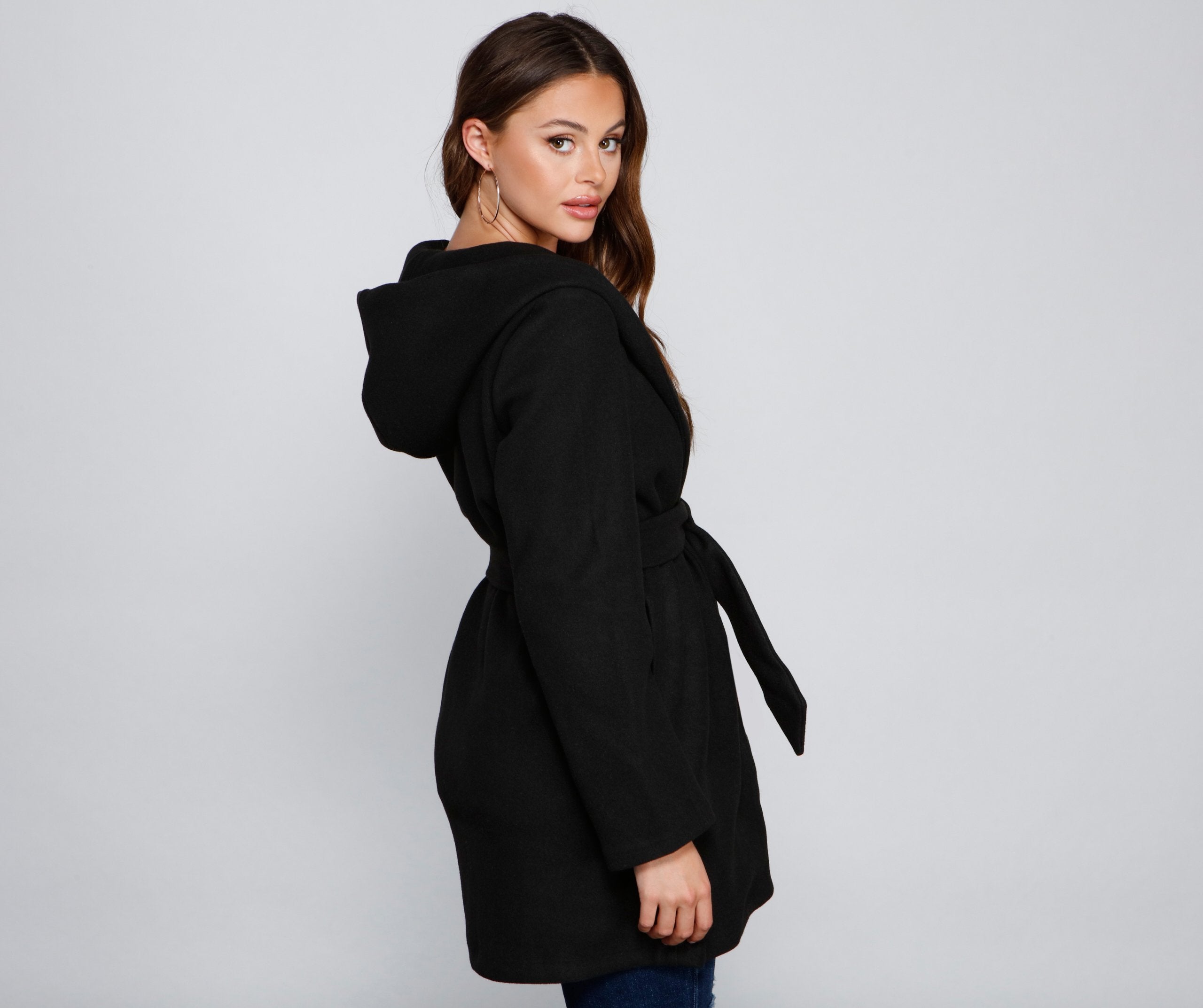Belted Sophistication Faux Wool Coat - Lady Occasions