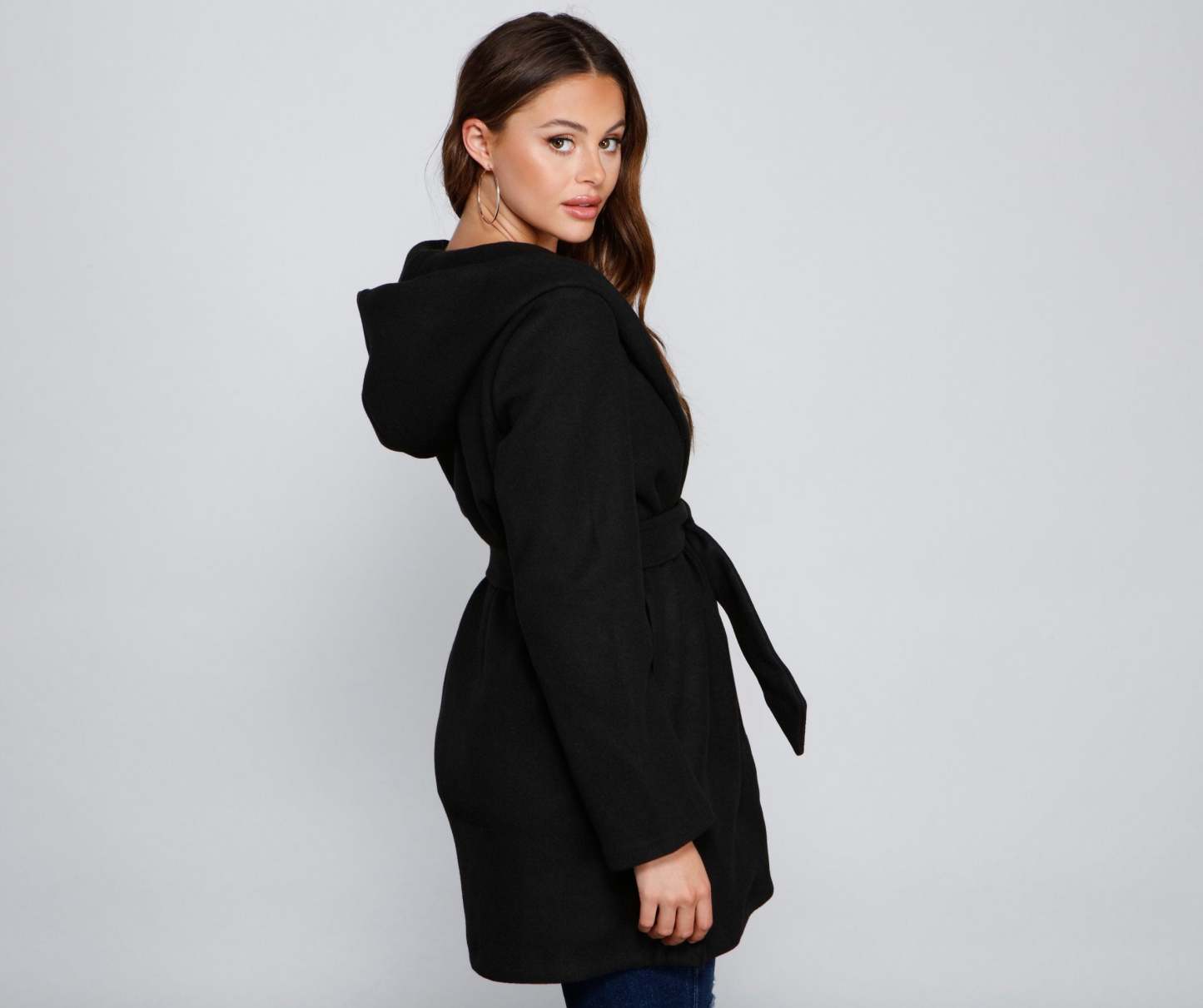 Belted Sophistication Faux Wool Coat - Lady Occasions