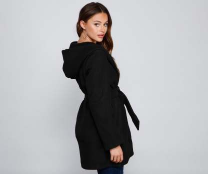 Belted Sophistication Faux Wool Coat - Lady Occasions