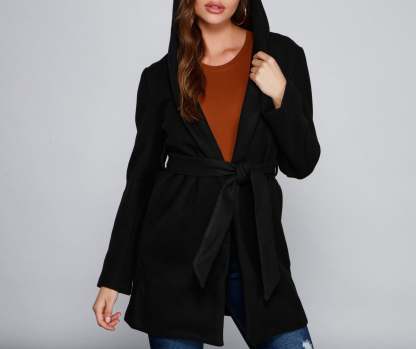 Belted Sophistication Faux Wool Coat - Lady Occasions