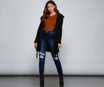 Belted Sophistication Faux Wool Coat - Lady Occasions
