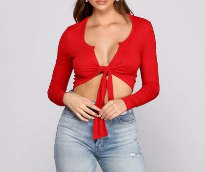 Falling For Basics Tie-Front Top - Lady Occasions