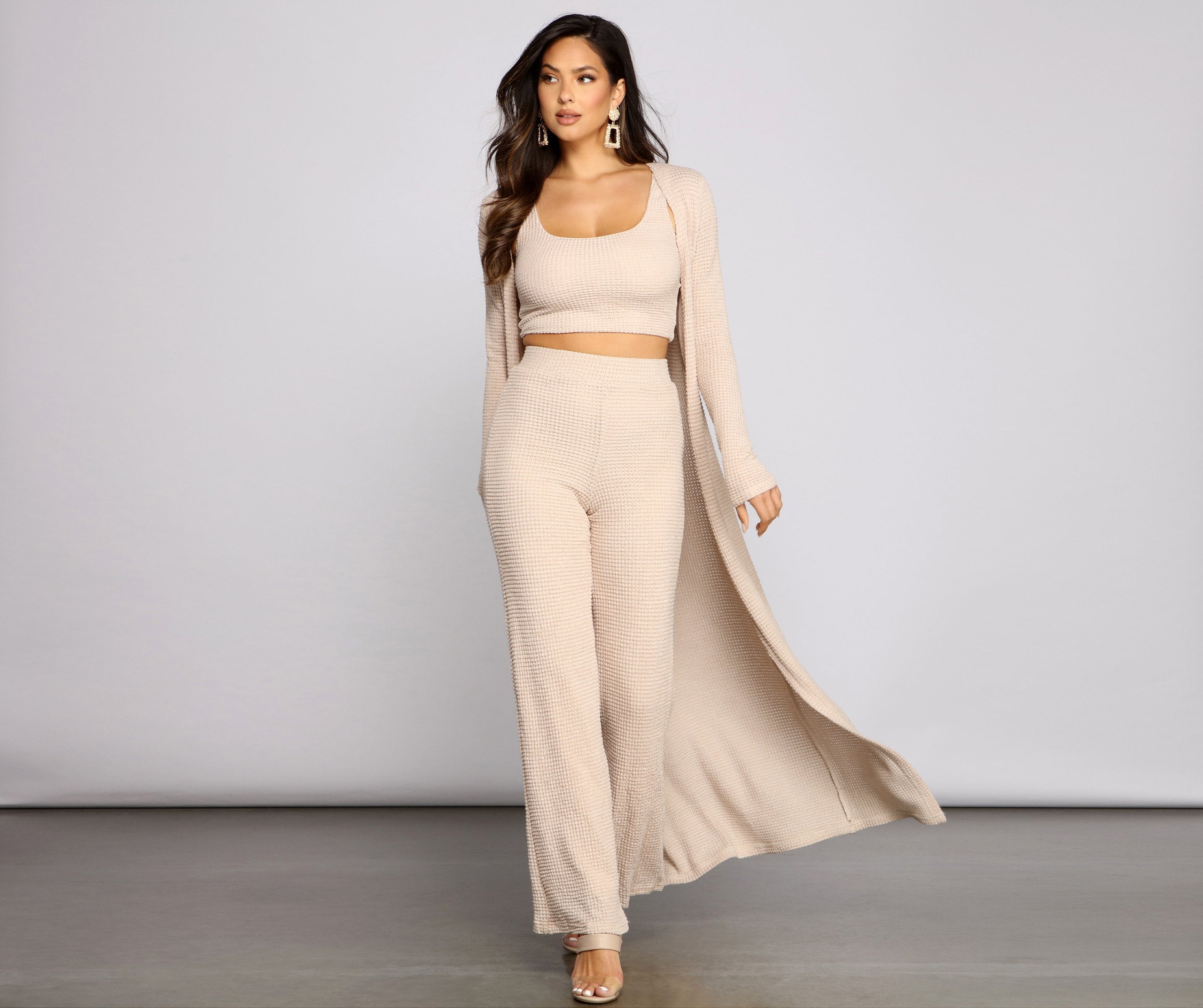 Trendy Textures Long Sleeve Duster - Lady Occasions