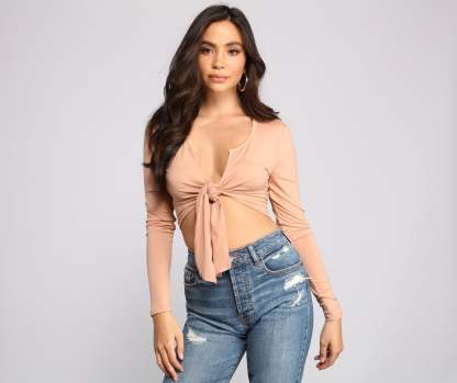 Falling For Basics Tie-Front Top - Lady Occasions