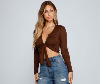 Falling For Basics Tie-Front Top - Lady Occasions