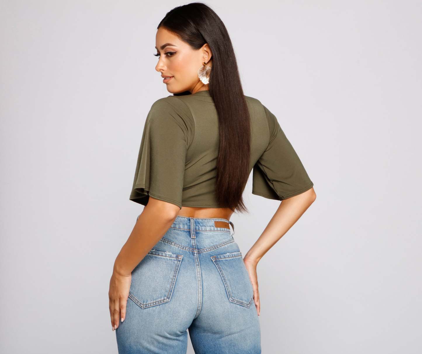 Kimono Sleeve Tie Front Top - Lady Occasions