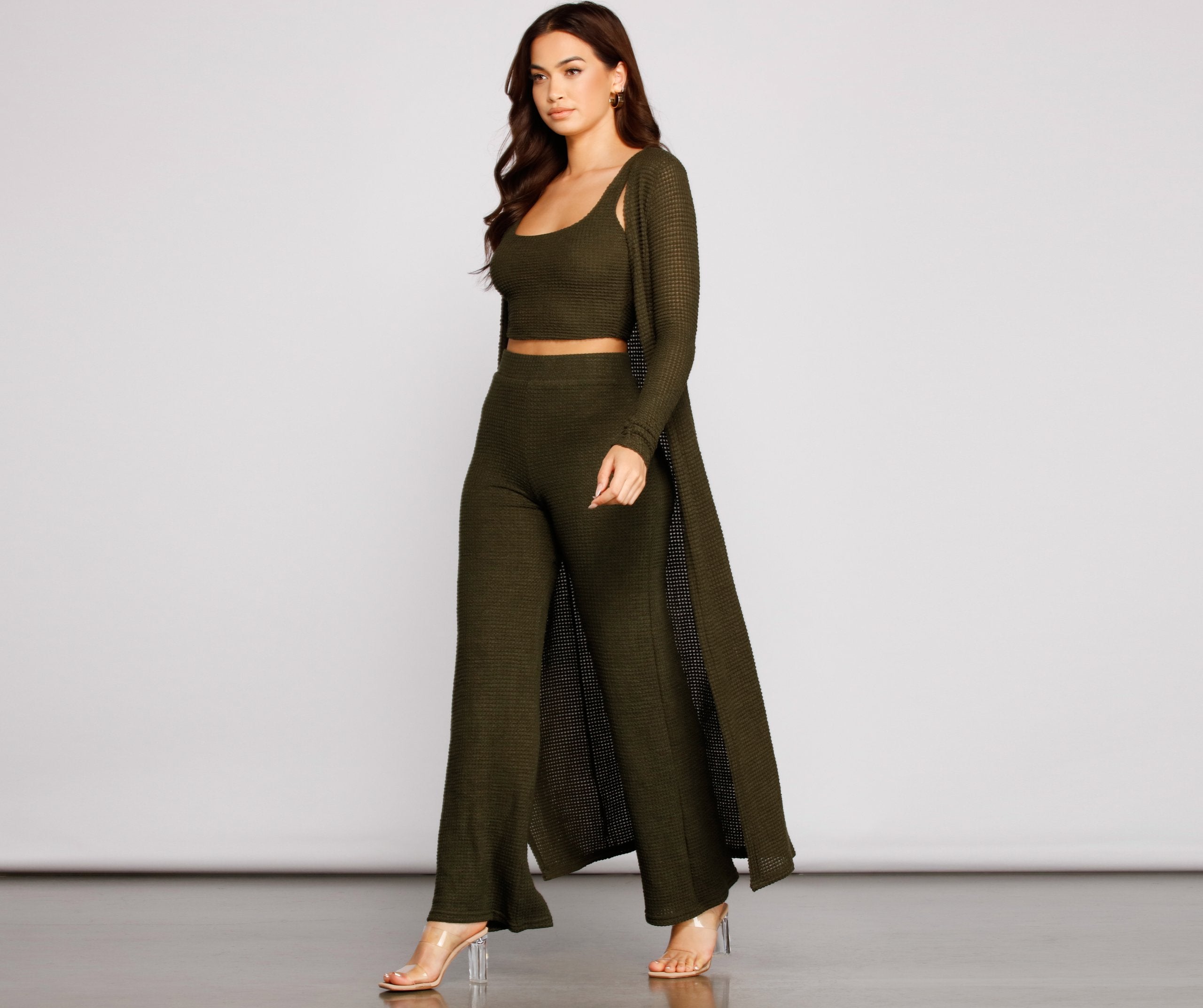 Trendy Textures Long Sleeve Duster - Lady Occasions