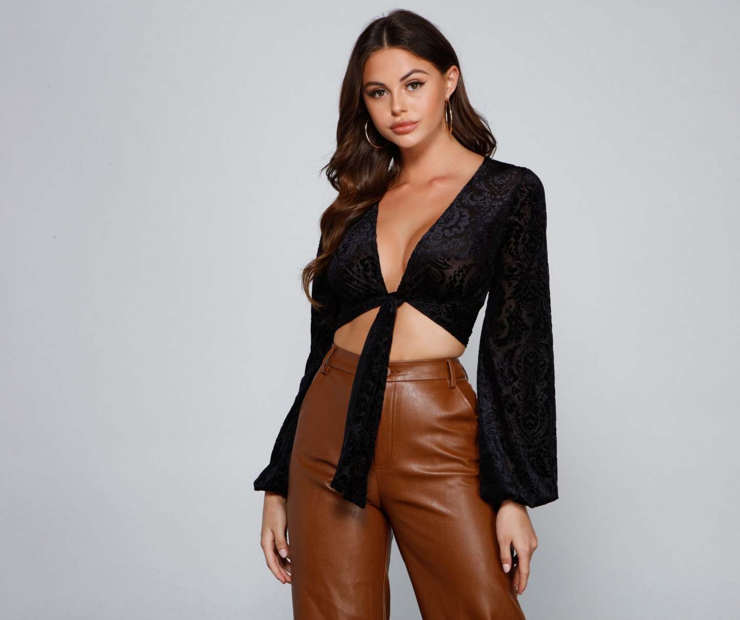 Classic Beauty Tie-Front Burnout Top - Lady Occasions