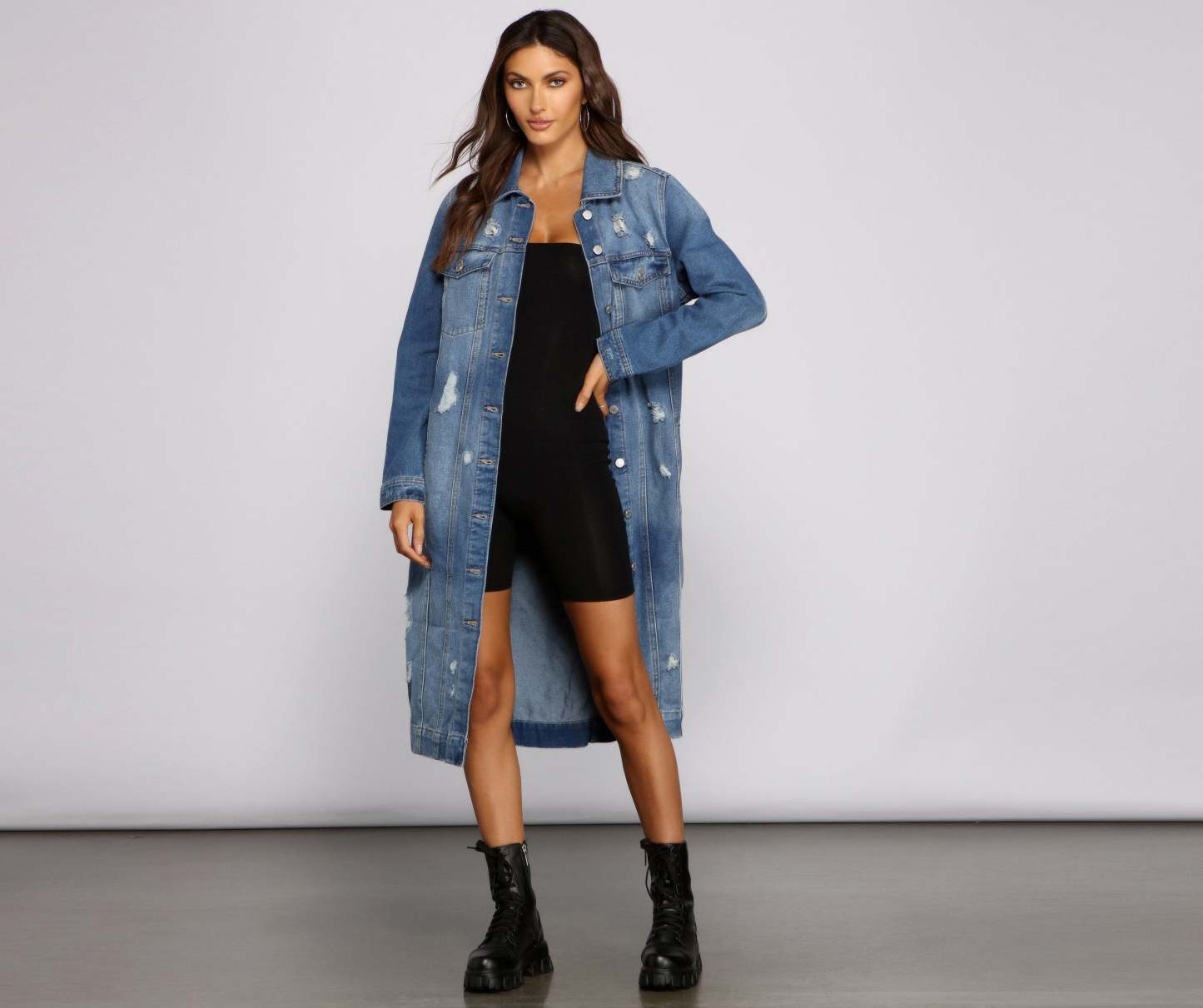 Such A Vibe Long-Line Denim Jacket - Lady Occasions
