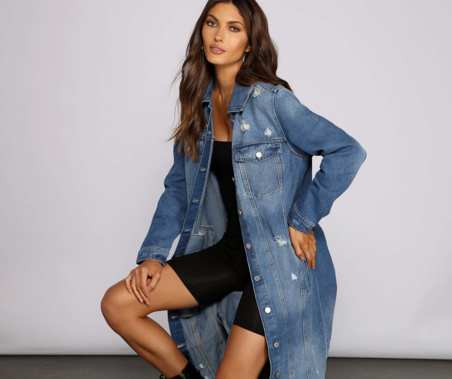 Such A Vibe Long-Line Denim Jacket - Lady Occasions