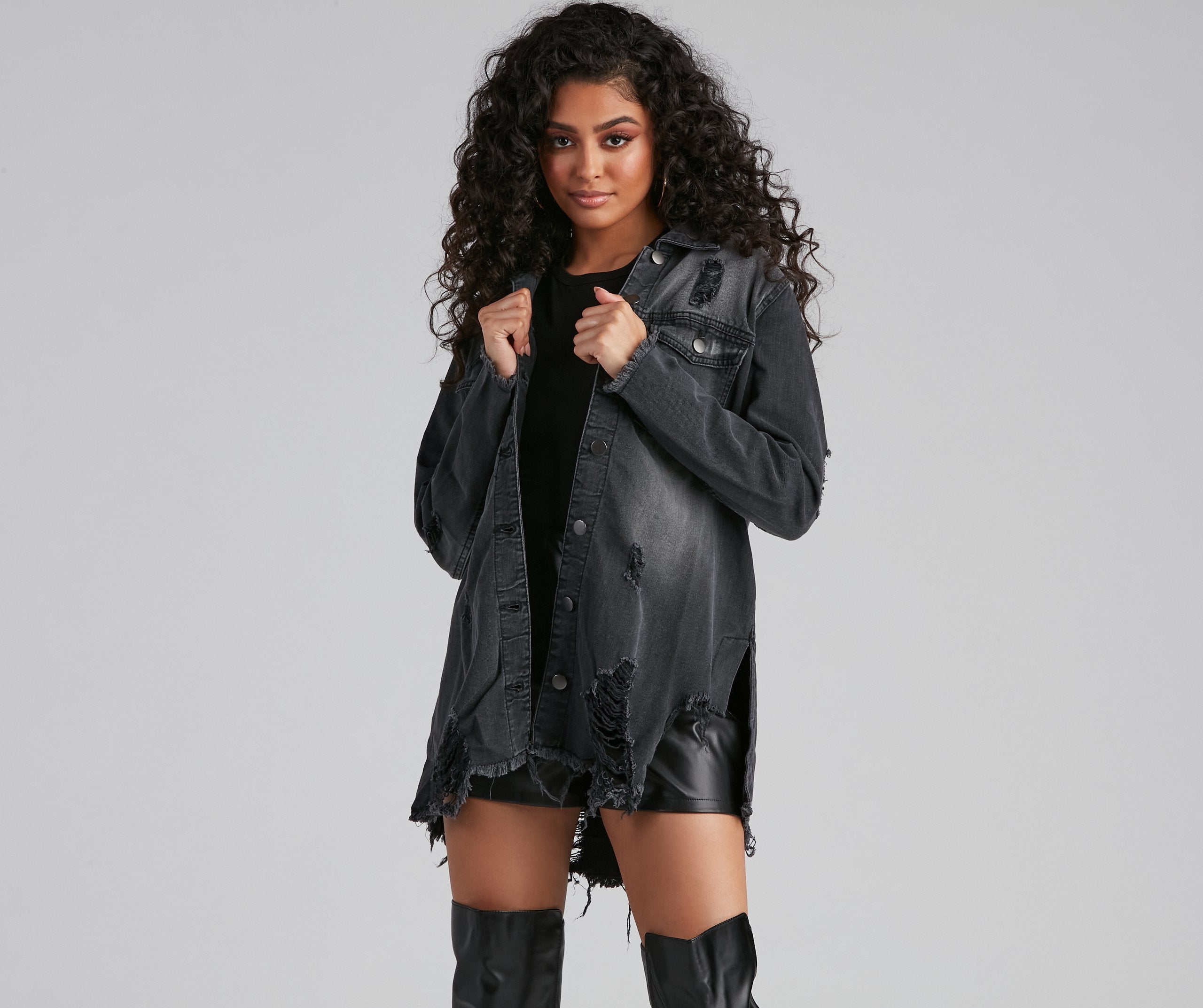 Grunge And Glam Denim Shacket - Lady Occasions