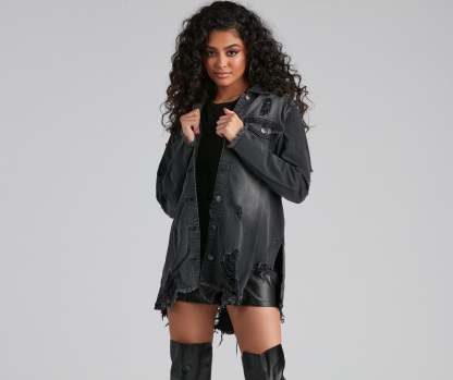 Grunge And Glam Denim Shacket - Lady Occasions
