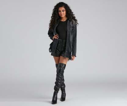 Grunge And Glam Denim Shacket - Lady Occasions